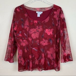 COLDWATER CREEK Pink Cabernet Floral Sheer L